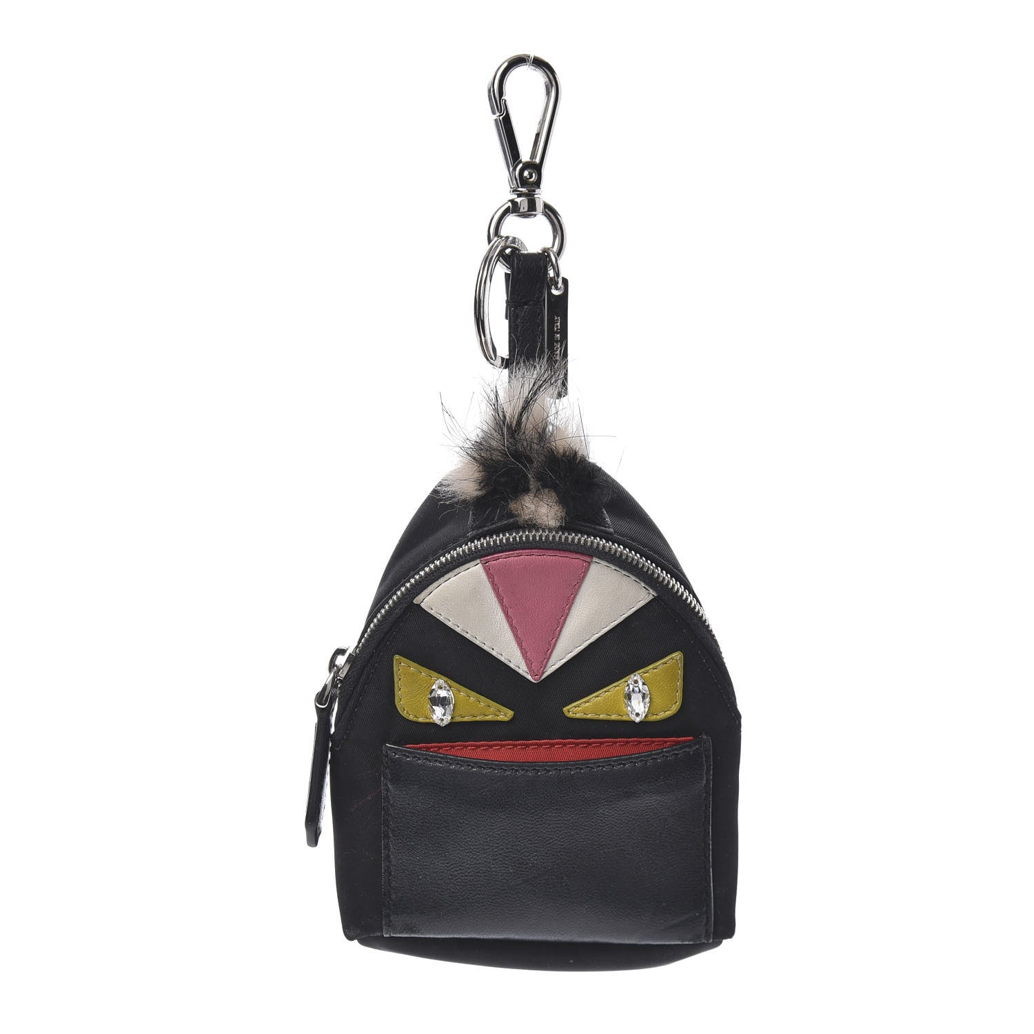 Fendi Nylon Shiny Nappa Nutria Fox Fur Monster Eyes Mini Backpack Charm Black Multicolor 1 of 4