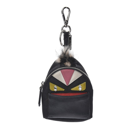 Fendi Nylon Shiny Nappa Nutria Fox Fur Monster Eyes Mini Backpack Charm Black Multicolor 1 of 4