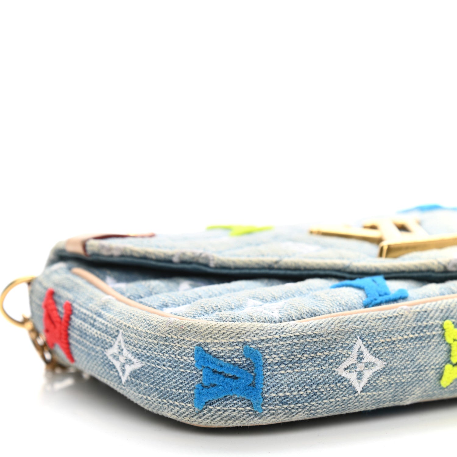 Louis Vuitton Embroidered Monogram Denim New Wave Chain Pochette Blue 8 of 14
