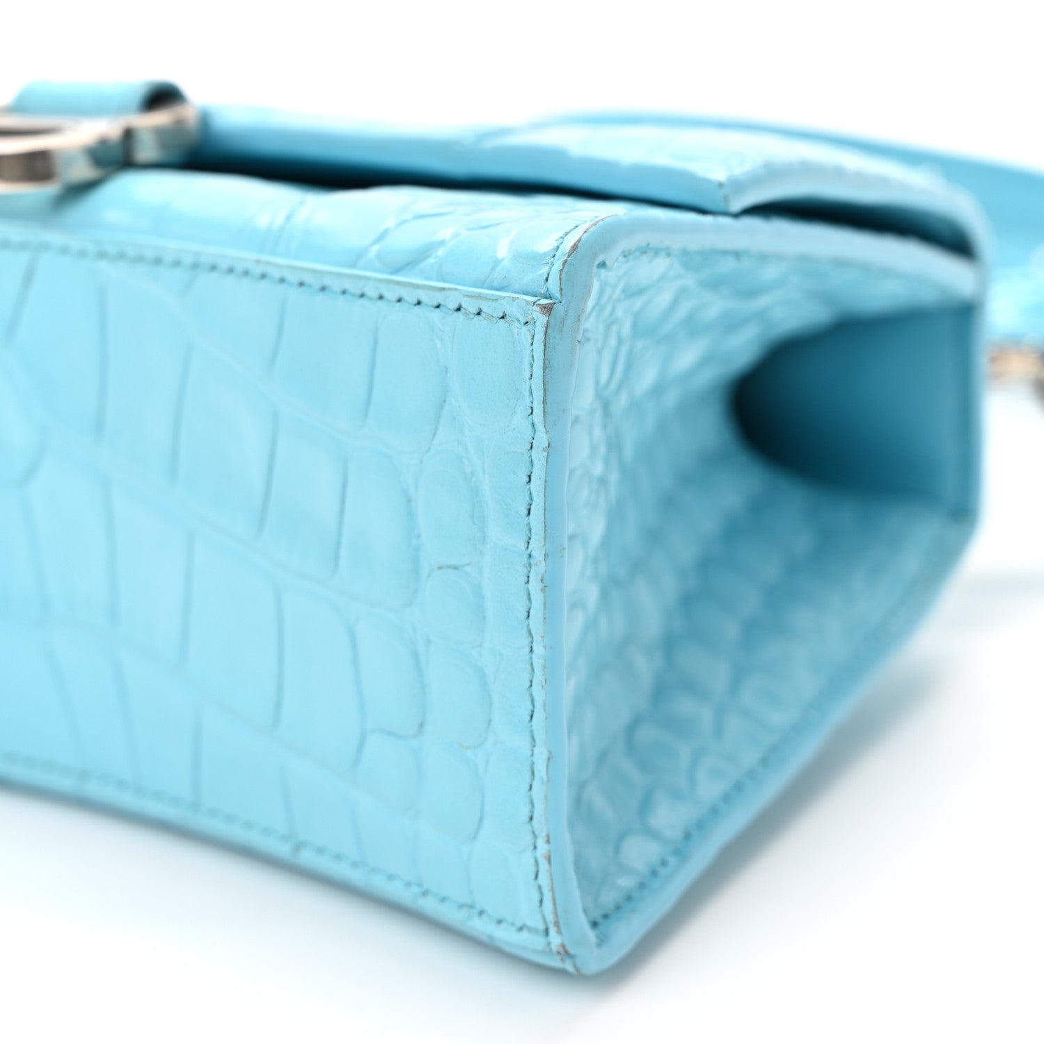 Balenciaga Shiny Calfskin Crocodile Embossed Hourglass Top Handle Bag XS Azur 9 of 11