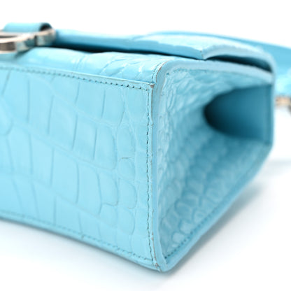 Balenciaga Shiny Calfskin Crocodile Embossed Hourglass Top Handle Bag XS Azur 9 of 11