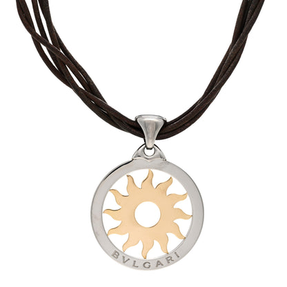 Bulgari Stainless Steel 18K Yellow Gold Calfskin Tondo Sun Pendant Necklace 1 of 4