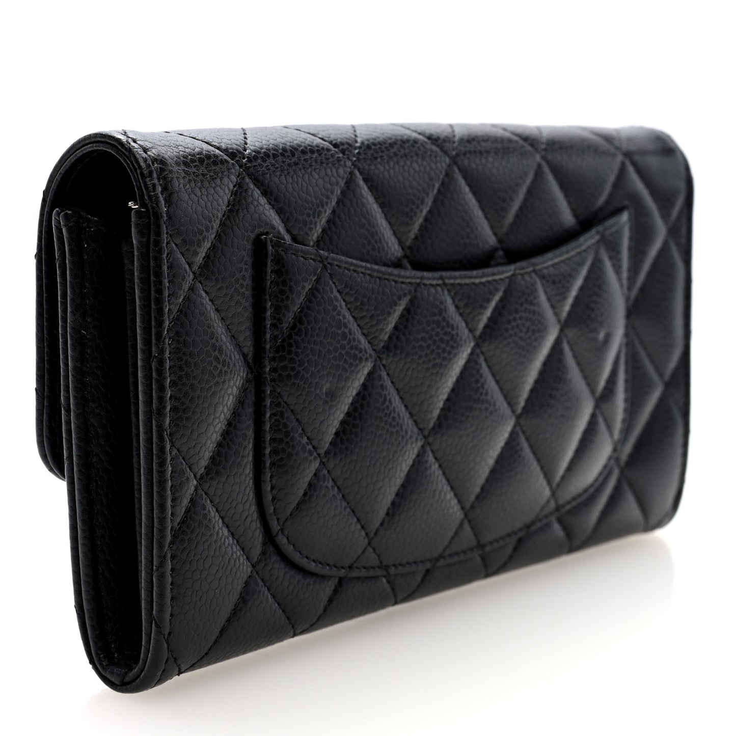 Caviar Quilted Large Gusset Flap Wallet Black