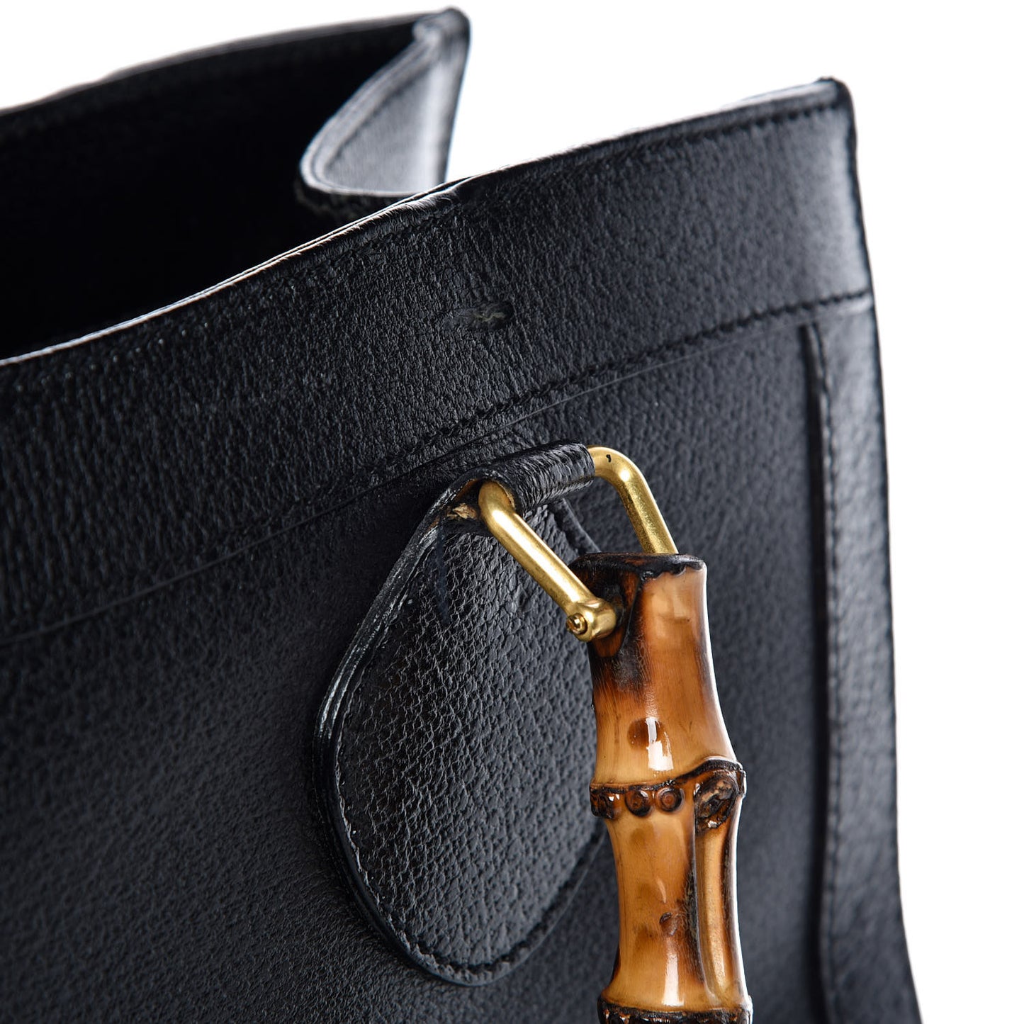 Calfskin Bamboo Top Handle Tote Black