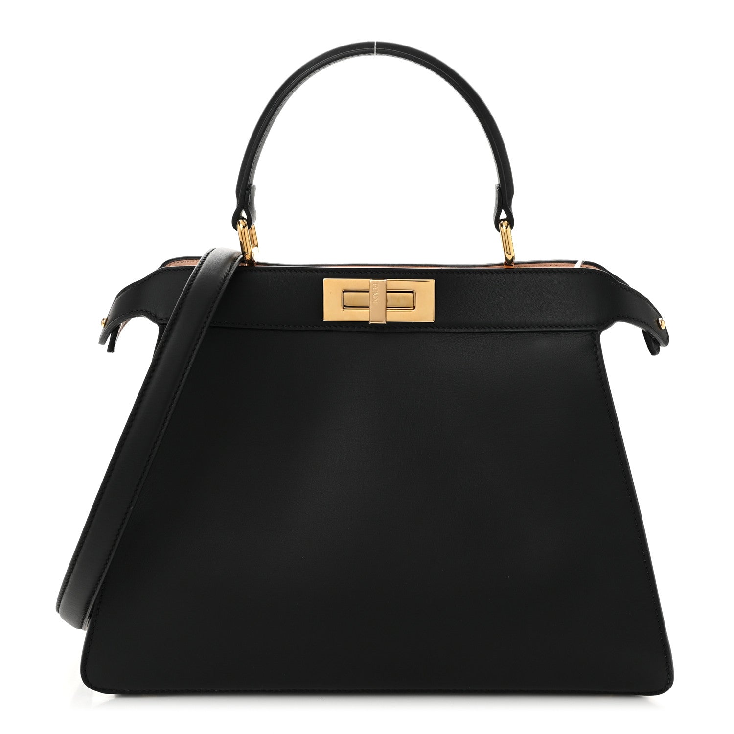 Fendi Vitello Seta Shiny Nappa Medium Peekaboo I SEE U Satchel Black Light Rose 1 of 9