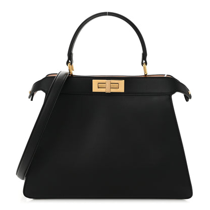 Fendi Vitello Seta Shiny Nappa Medium Peekaboo I SEE U Satchel Black Light Rose 1 of 9