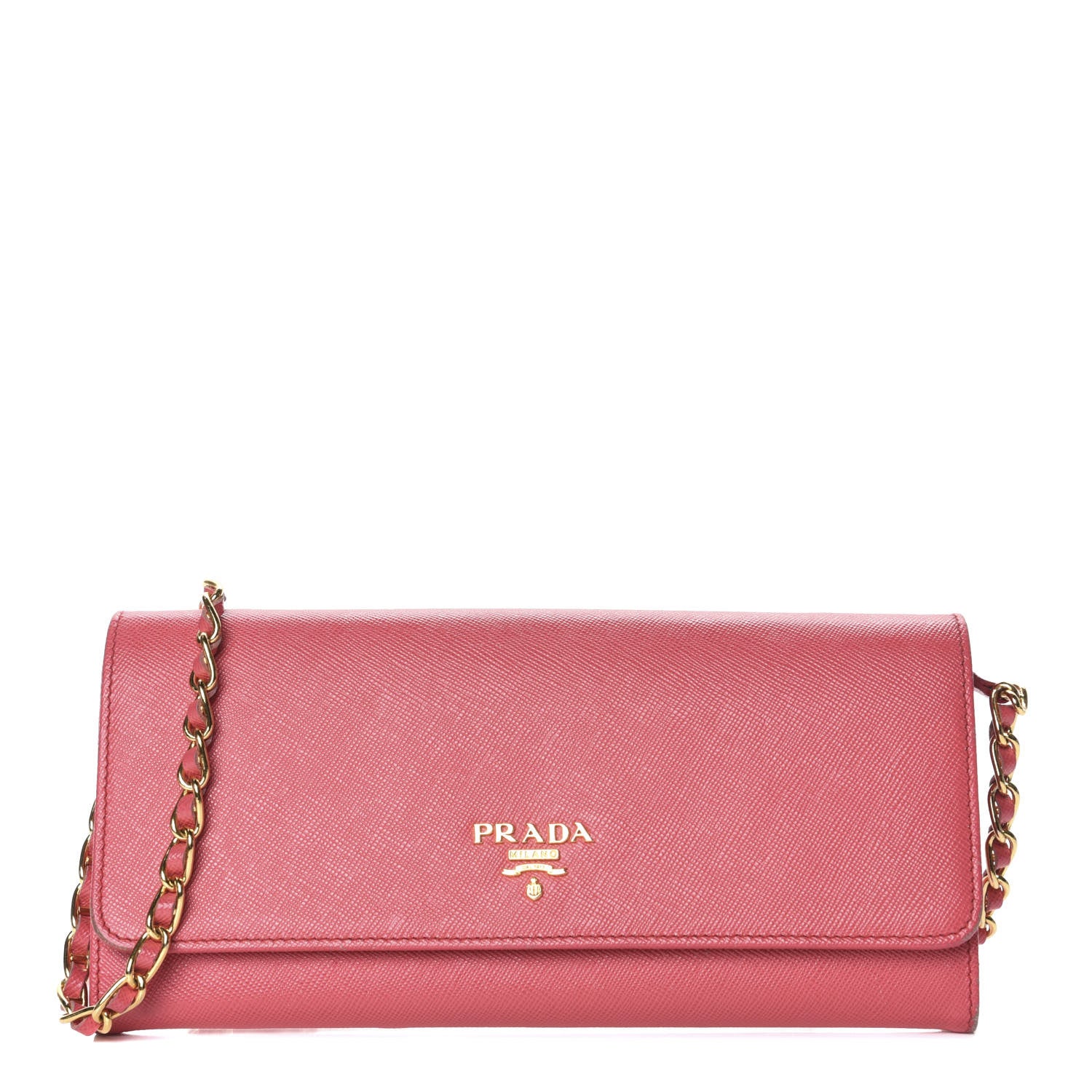 Prada Saffiano Metal Oro Chain Wallet Fragola 1 of 10