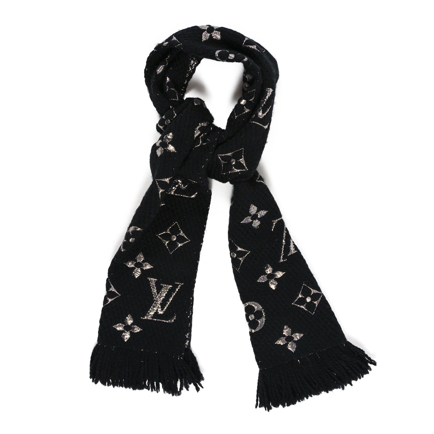 Wool Silk Logomania Shine Scarf Black