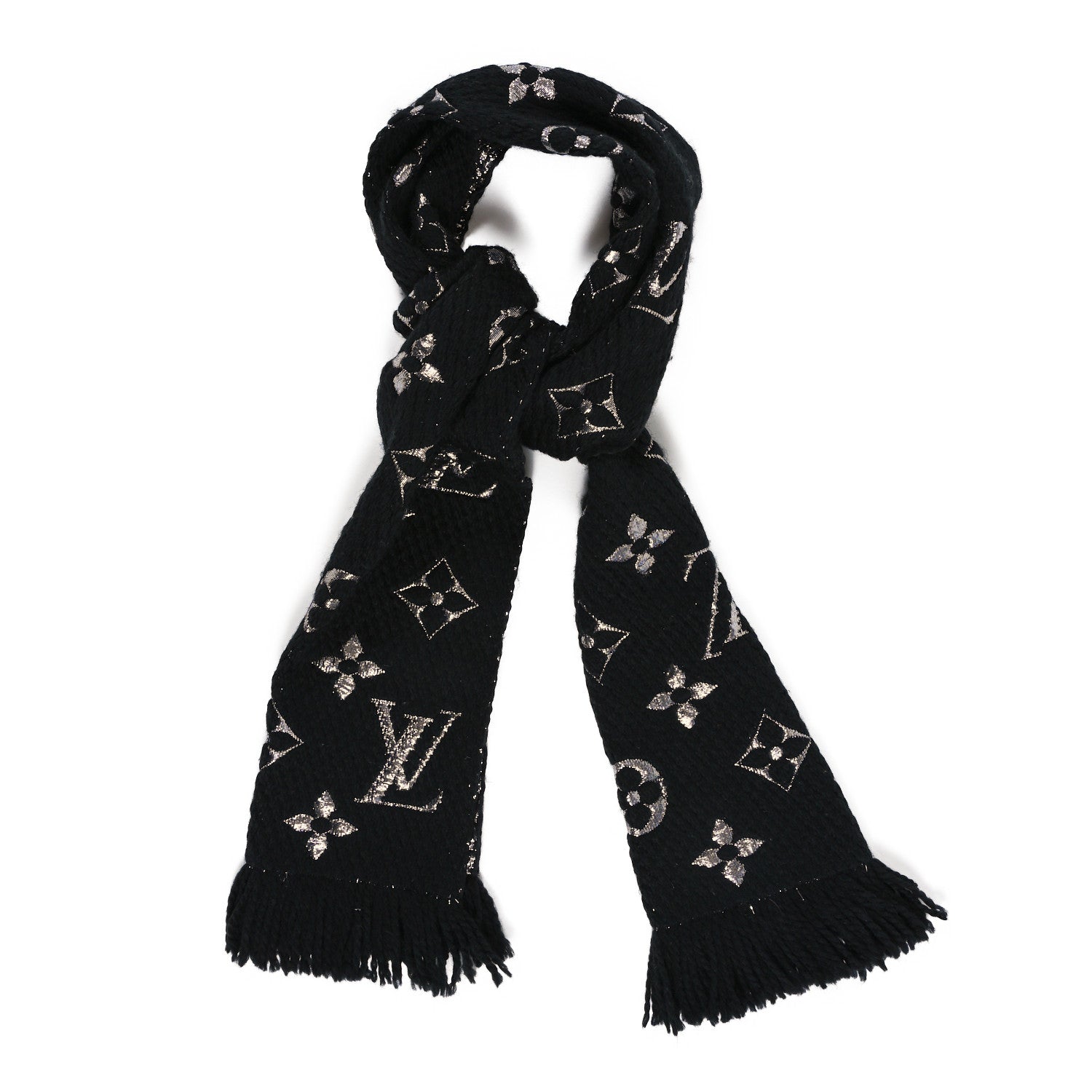 Louis Vuitton Wool Silk Logomania Shine Scarf Black 1 of 3