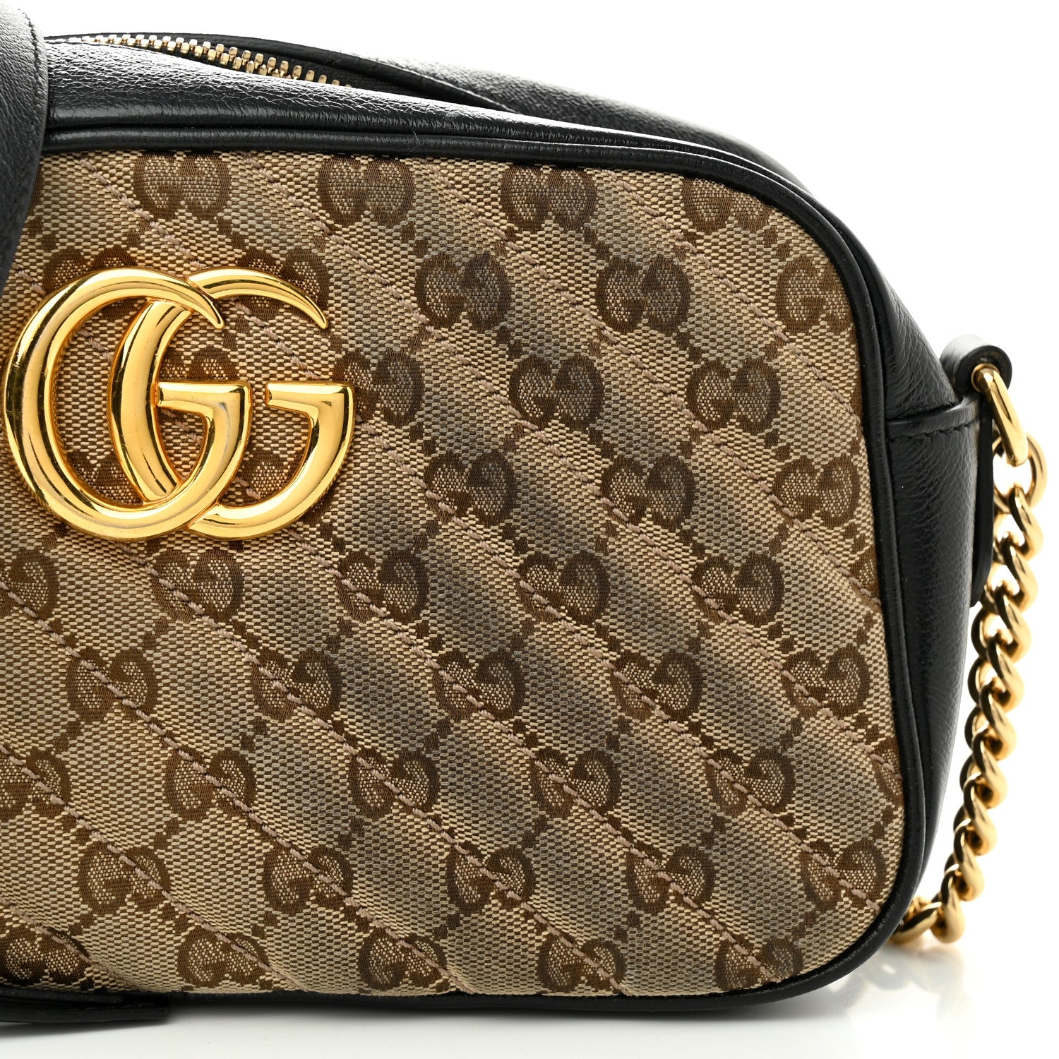 Gucci Monogram Matelasse Diagonal Small GG Marmont Chain Shoulder Bag Beige Black 12 of 12