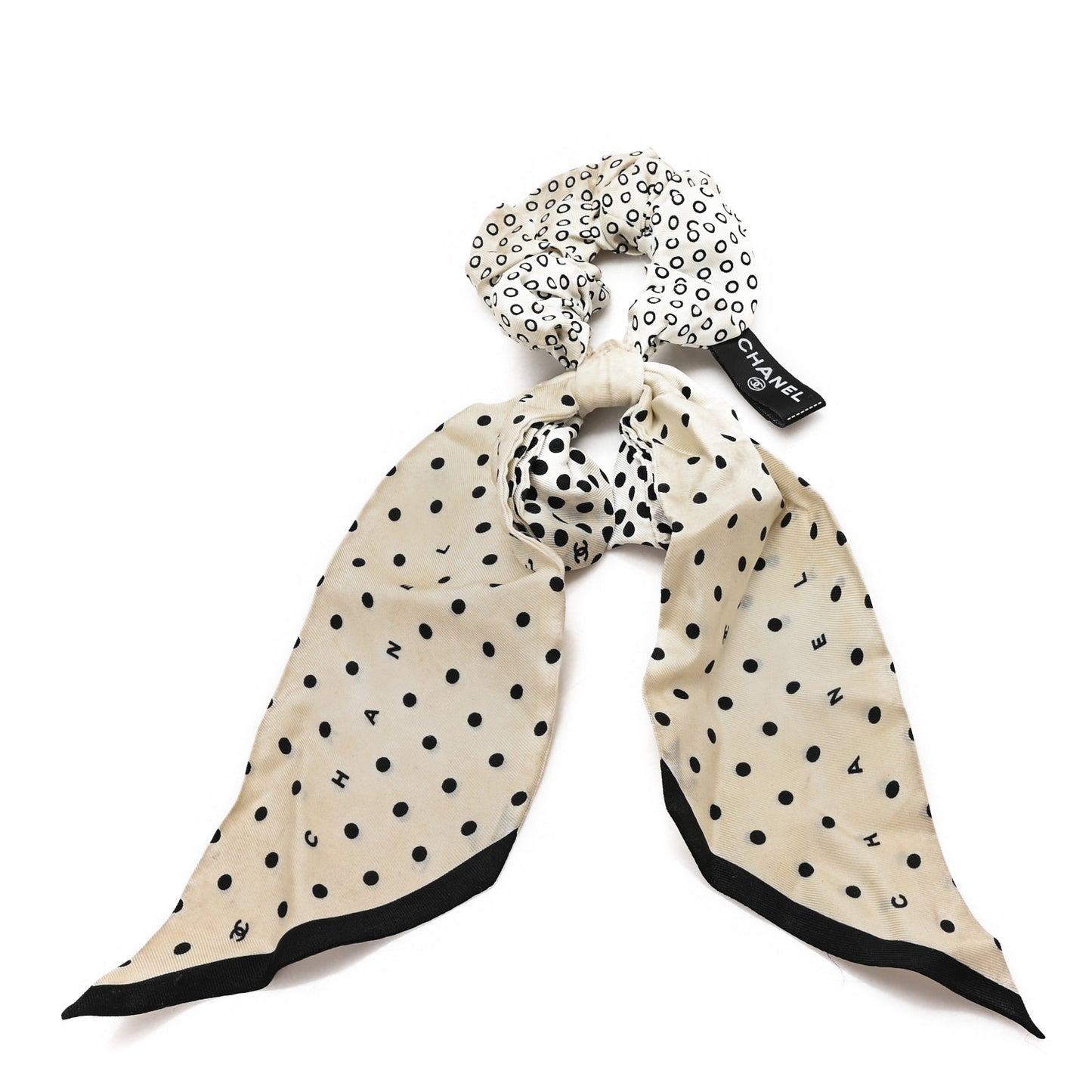 Silk CC Twilly Hair Tie Ivory Black