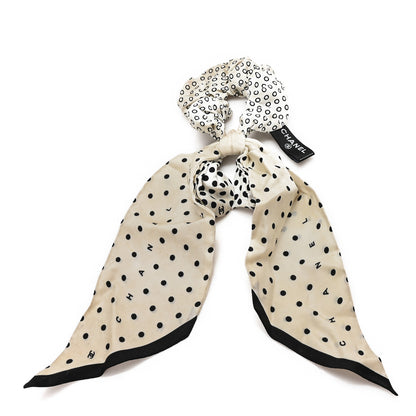 Chanel Silk CC Twilly Hair Tie Ivory Black 1 of 4