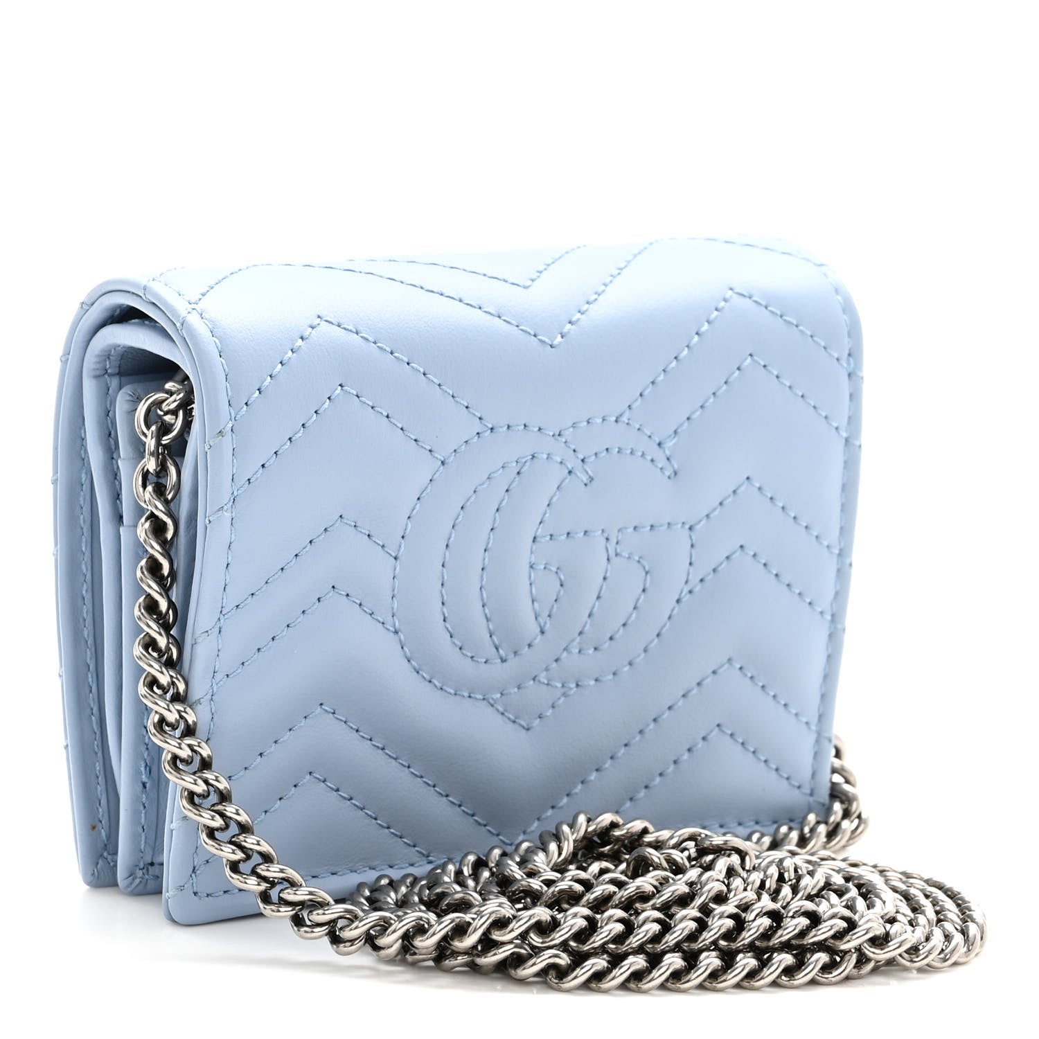 Gucci Calfskin Matelasse GG Marmont Mini Wallet On Chain Porcelain Light Blue 2 of 8