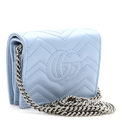 Gucci Calfskin Matelasse GG Marmont Mini Wallet On Chain Porcelain Light Blue 2 of 8