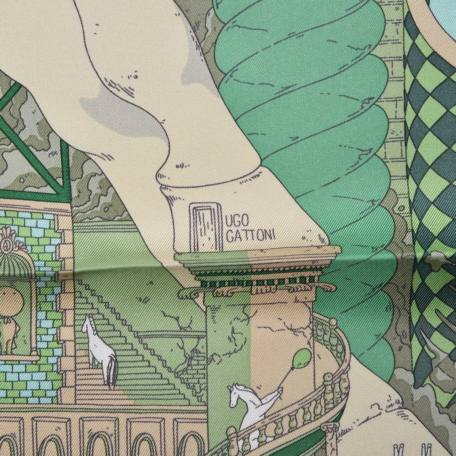 Hermes Silk Hippopolis Scarf 90 Vert De Gris Beige Emeraude 5 of 9