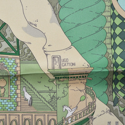 Hermes Silk Hippopolis Scarf 90 Vert De Gris Beige Emeraude 5 of 9