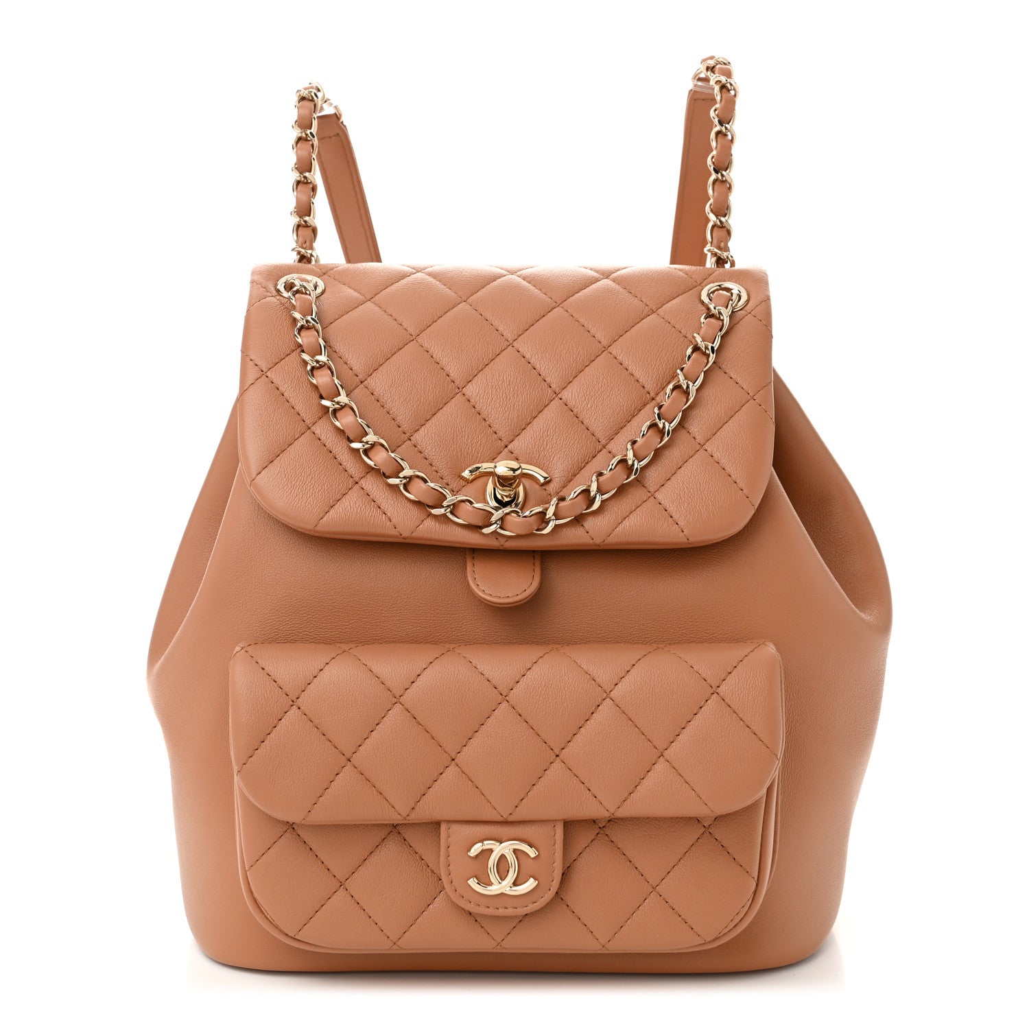 Chanel Calfskin Quilted Medium Duma Pockets Drawstring Backpack Dark Beige 1 of 10