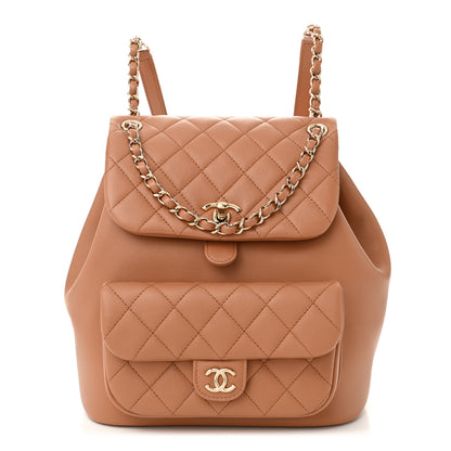Chanel Calfskin Quilted Medium Duma Pockets Drawstring Backpack Dark Beige 1 of 10