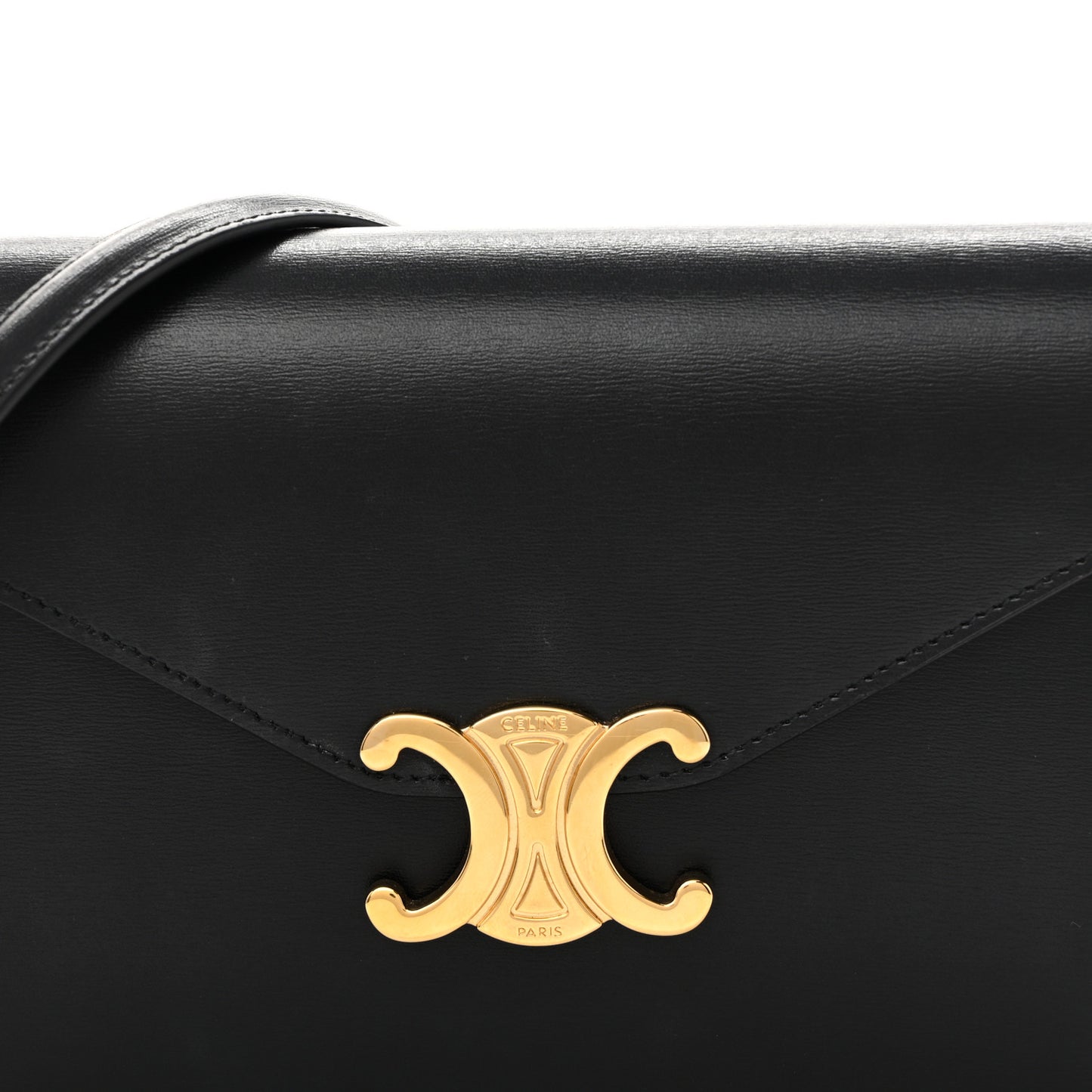 Shiny Calfskin Triomphe Margo Wallet on Chain Black