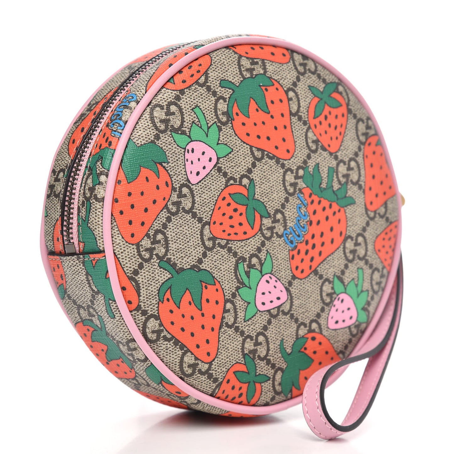GG Supreme Monogram Strawberry Round Wrist Wallet