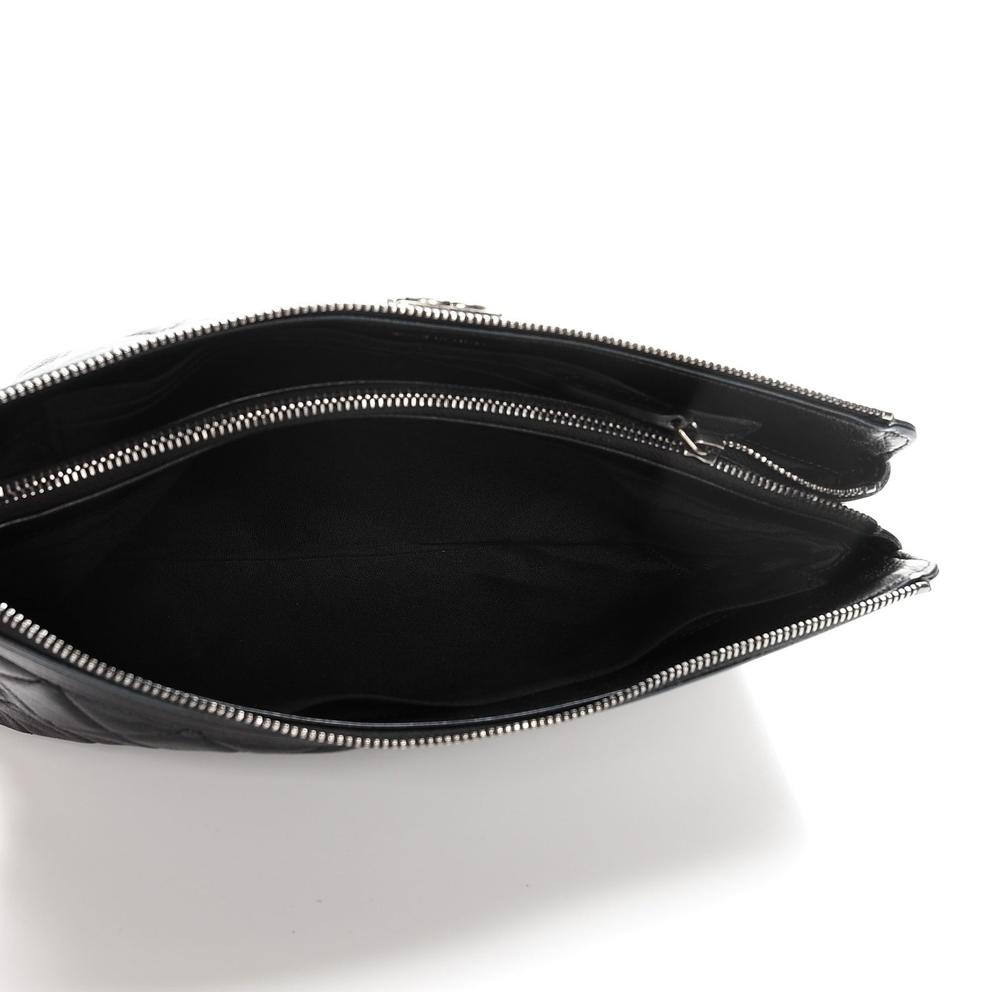 Calfskin Quilted Small Zipped Boy Pouch Black