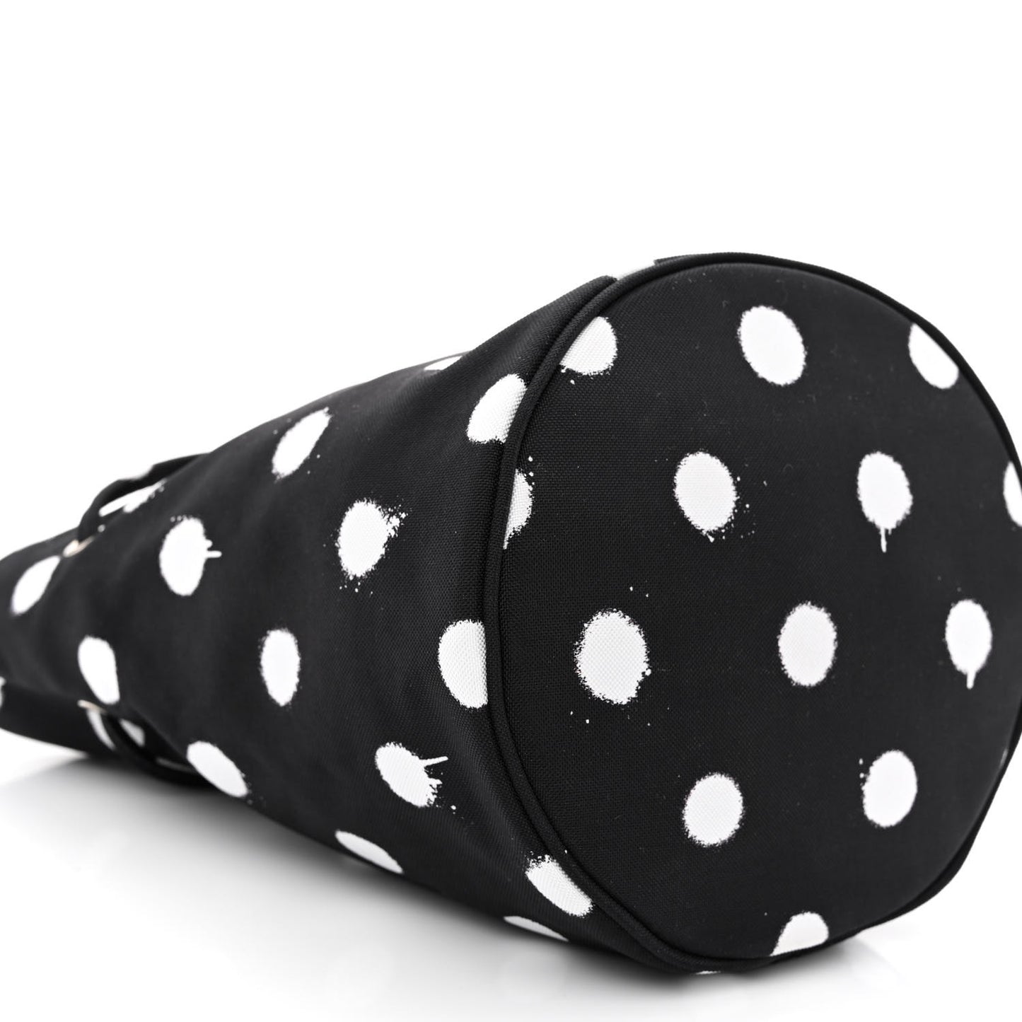 Recycled Sport Nylon Polka Dot Logo Embroidered Wheel Drawstring Bucket Bag Black White