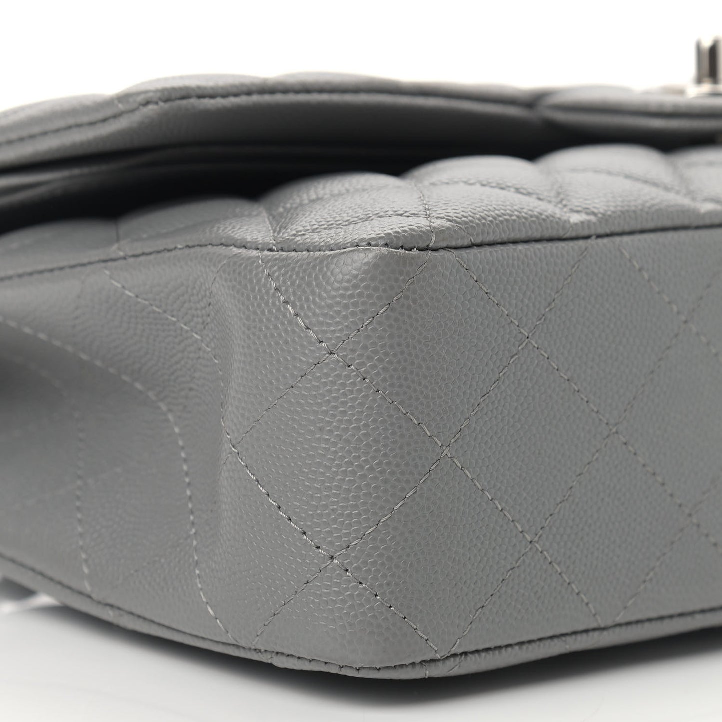 Caviar Quilted Medium Double Flap Grey
