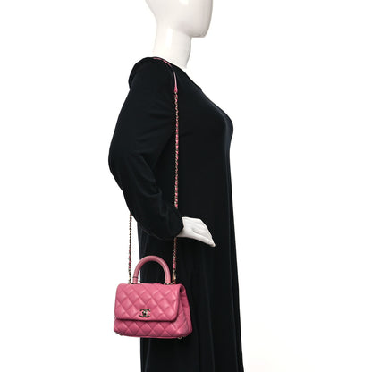 Chanel Caviar Quilted Lizard Embossed Extra Mini Coco Handle Flap Pink 2 of 11