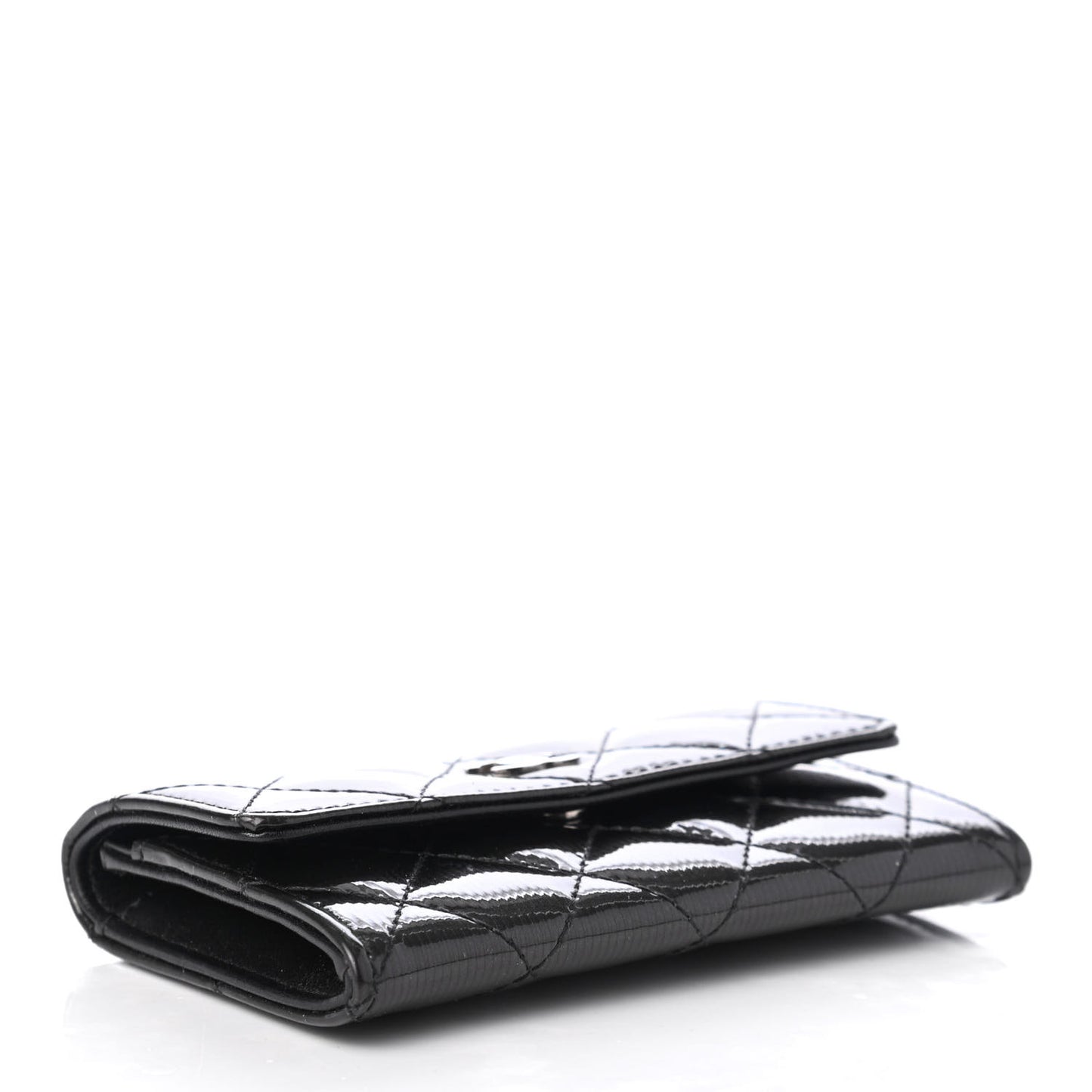 Striated Patent Quilted Card Holder Grey
