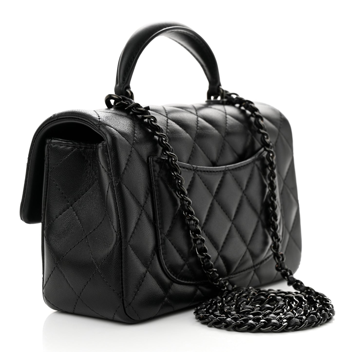 Lambskin Quilted Mini Top Handle Rectangular Flap So Black