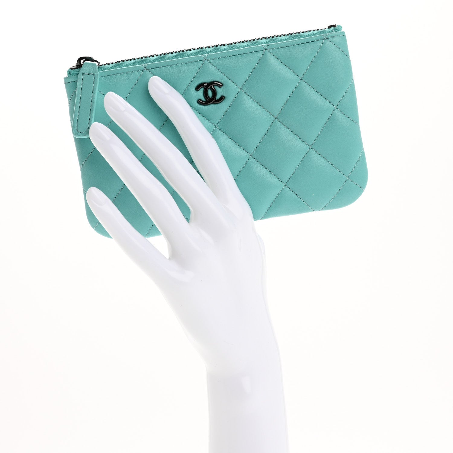 Chanel Lambskin Quilted Small Cosmetic Case Turquoise 2 of 7