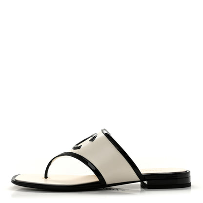 Chanel Lambskin Patent Calfskin CC Thong Sandals 39 White Black 1 of 10