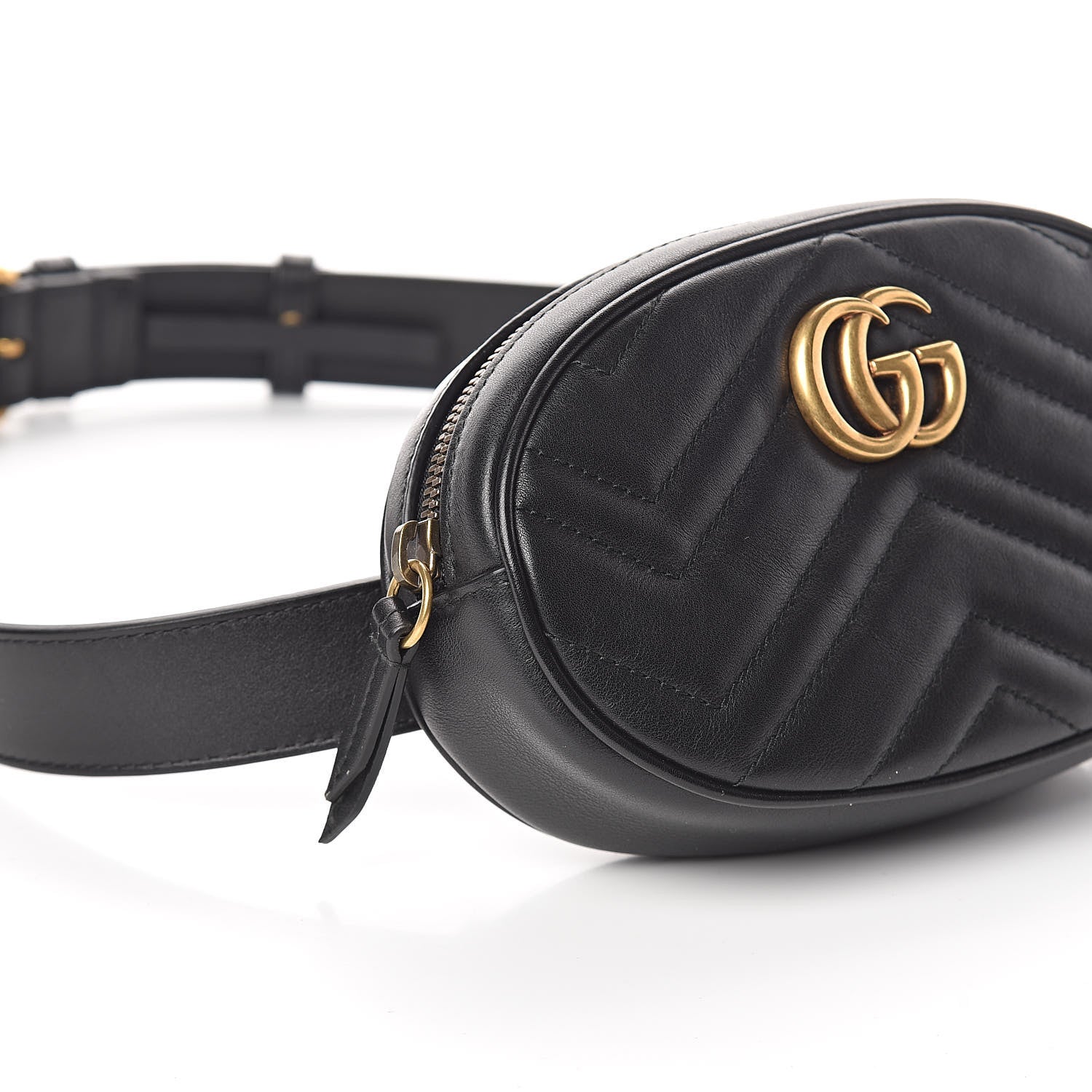 Gucci Calfskin Matelasse GG Marmont Belt Bag 85 34 Black 8 of 9
