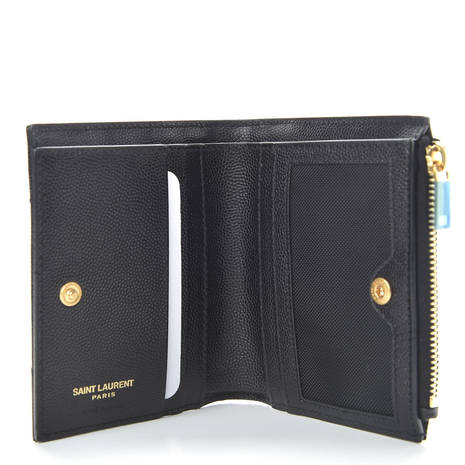 Saint Laurent Grain De Poudre Matelasse Chevron Monogram Zipped Card Case Black 5 of 7