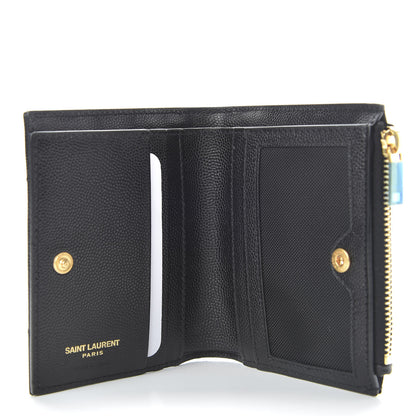 Saint Laurent Grain De Poudre Matelasse Chevron Monogram Zipped Card Case Black 5 of 7