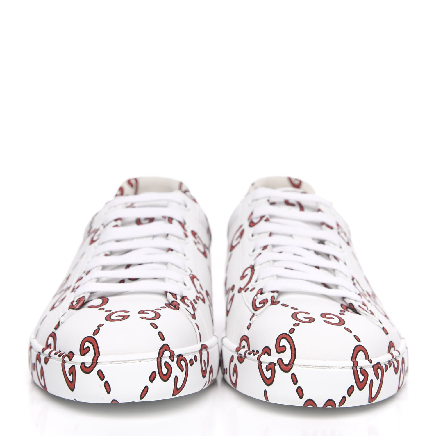 Gucci Calfskin GucciGhost Print Mens Ace Sneakers 7 White Hibiscus Red 2 of 10
