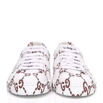Gucci Calfskin GucciGhost Print Mens Ace Sneakers 7 White Hibiscus Red 2 of 10
