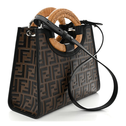 Fendi Vitello Century Wicker Bi-Color FF 1974 Embossed Small Runaway Shopper Tote Maya Black 3 of 10