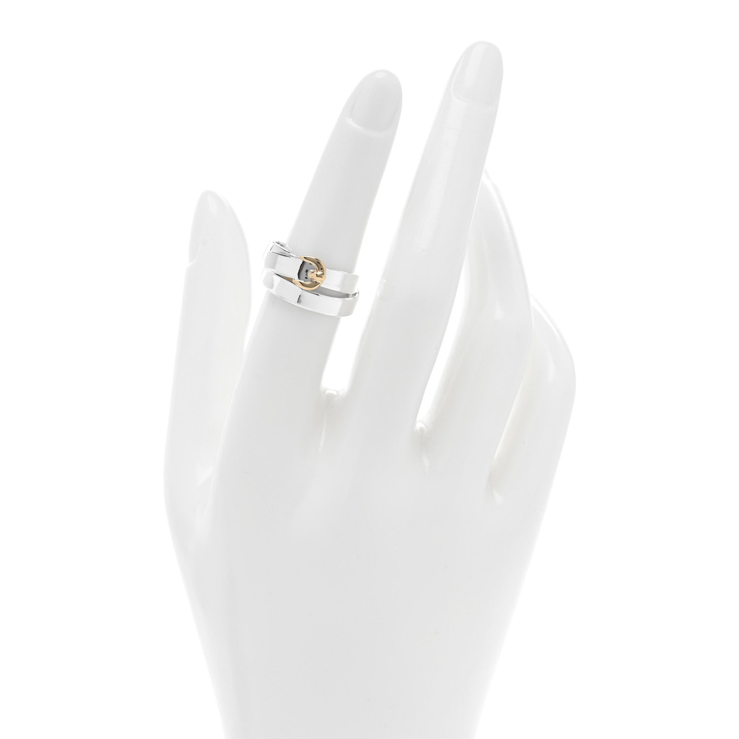 Hermes Sterling Silver 18K Yellow Gold Double Tour Buckle Ring 52 6 2 of 4