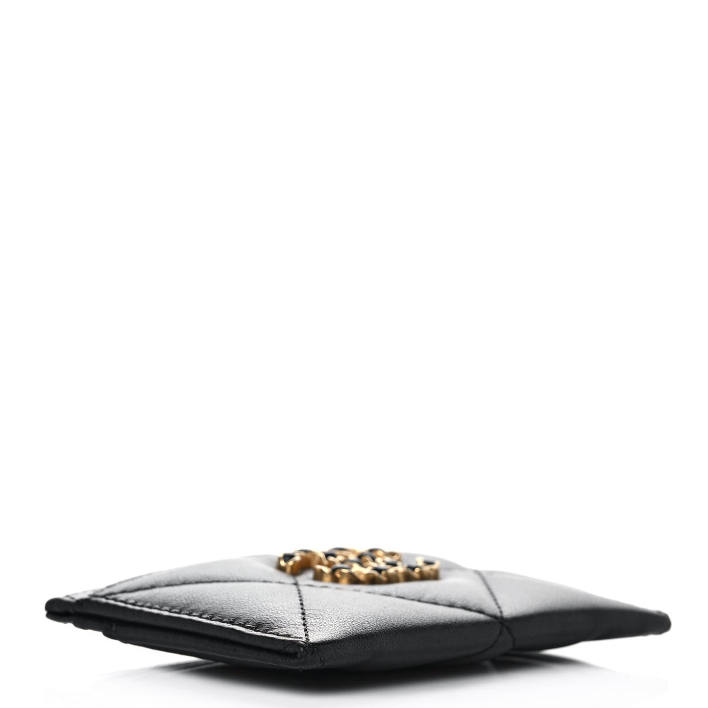 Lambskin Quilted Chanel 19 Card Holder Black