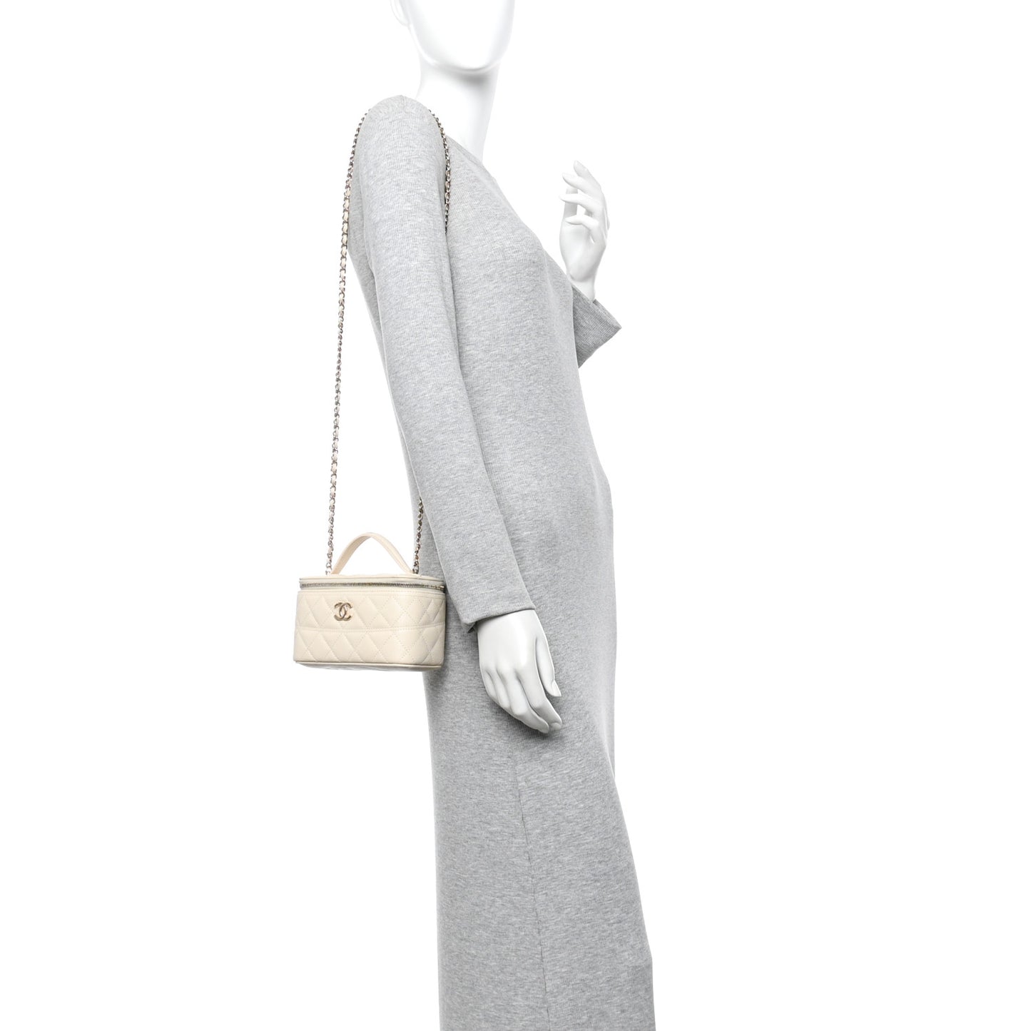 Caviar Quilted Trendy Handle Mini Vanity Ecru