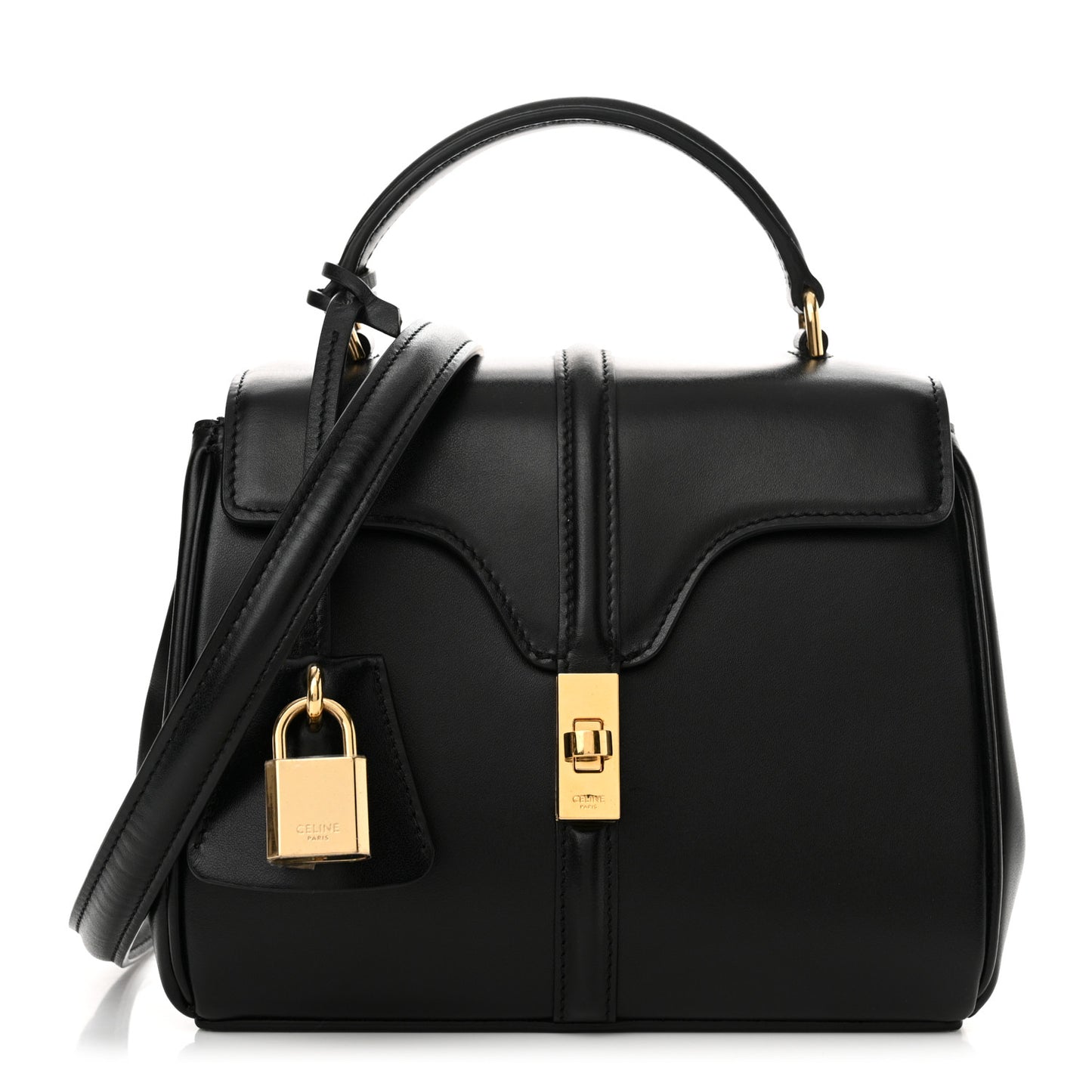 Satinated Calfskin Mini 16 Top Handle Bag Black
