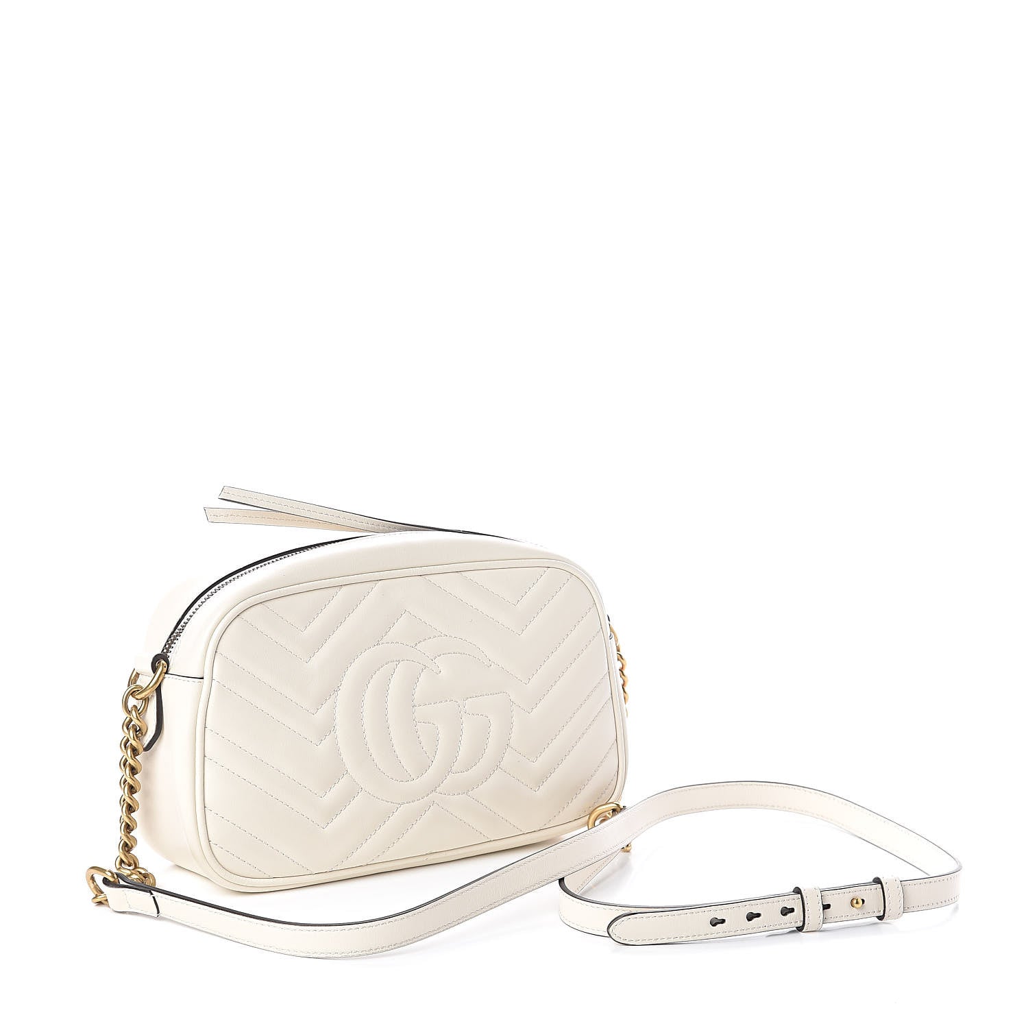 Gucci Calfskin Matelasse Small GG Marmont Chain Shoulder Bag White 3 of 9