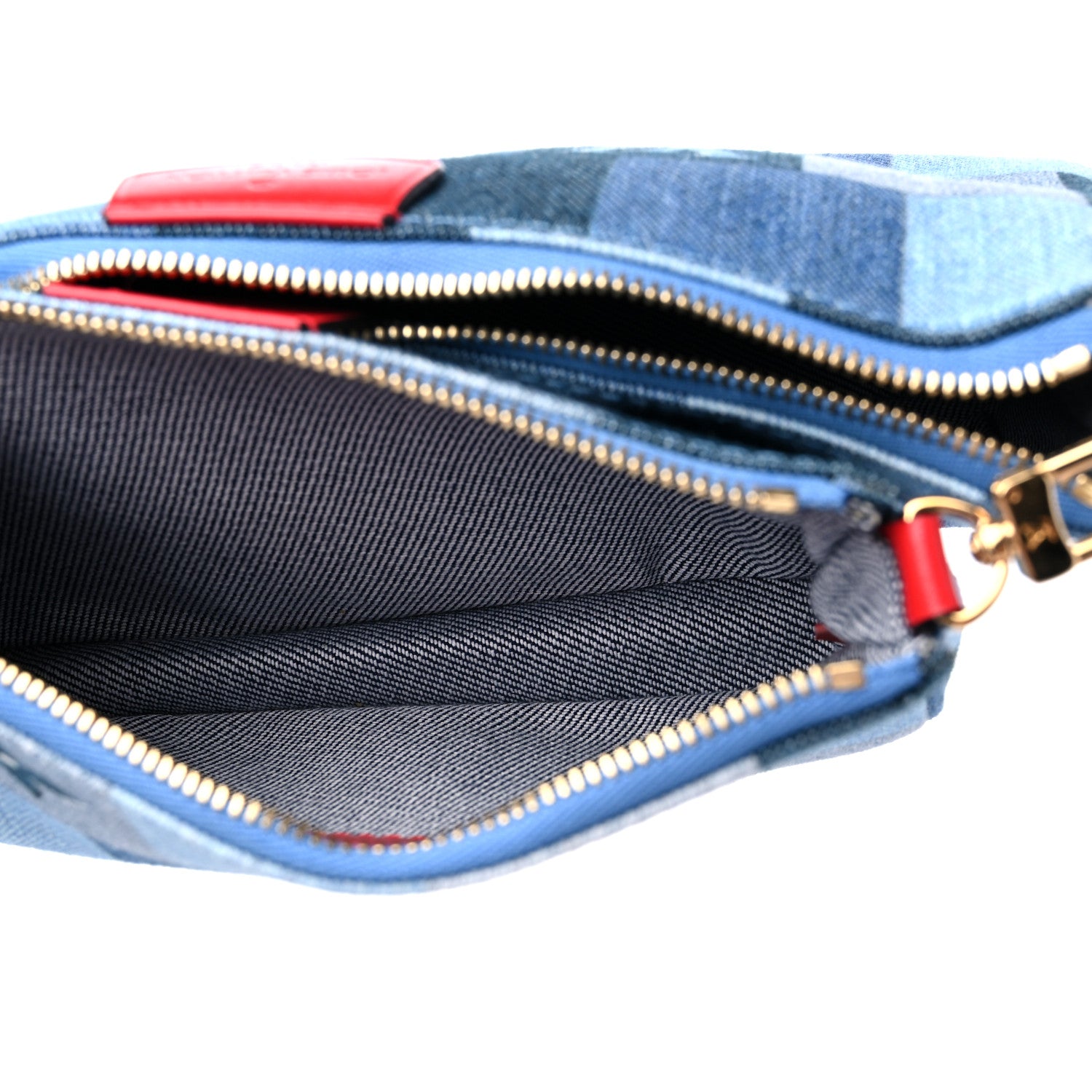 Louis Vuitton Denim Damier Monogram Patchwork Multi Pochette Accessories Blue Rouge 6 of 10