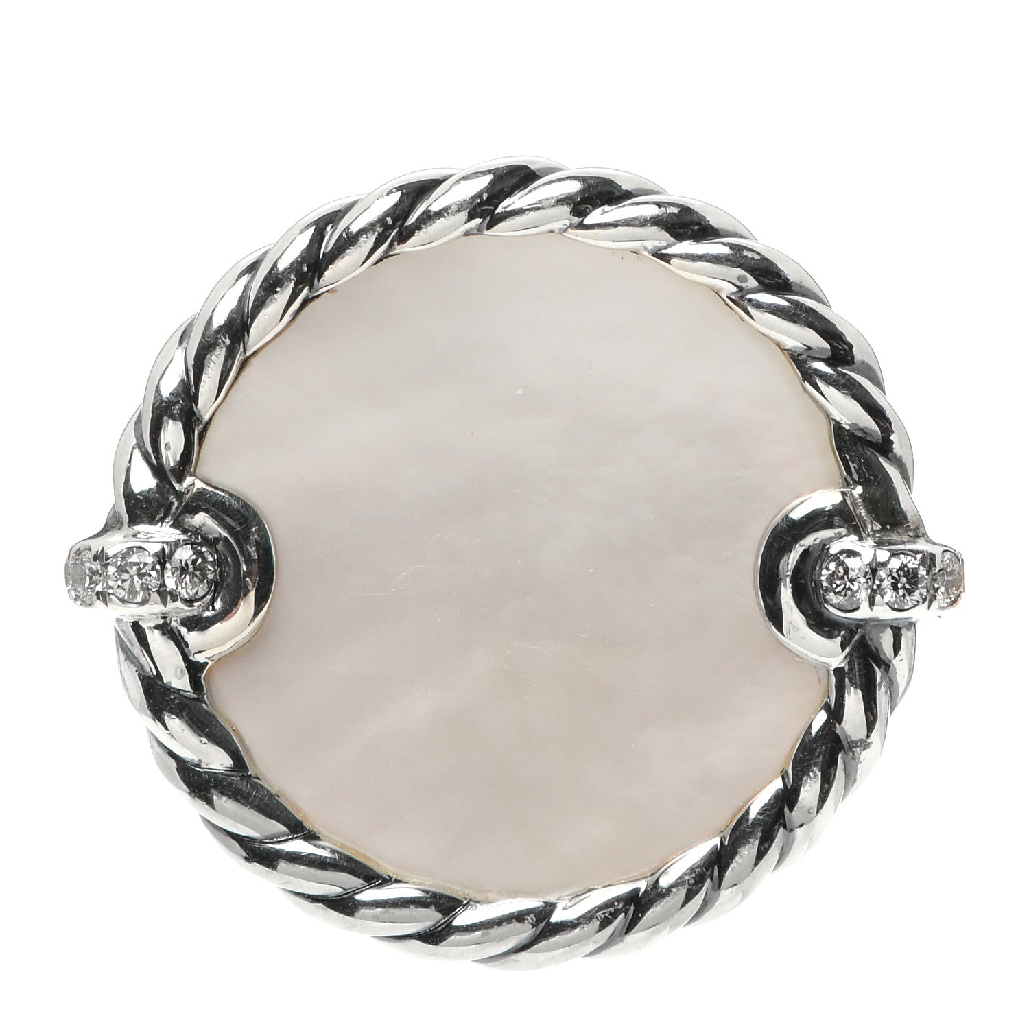 David Yurman Sterling Silver Mother Of Pearl Diamond Elements Ring 52 6 1 of 5