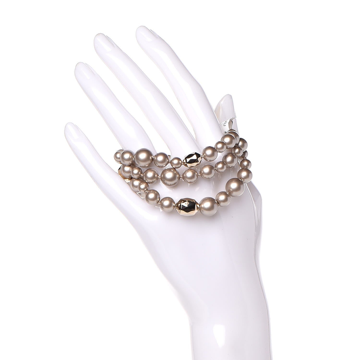 Chanel Pearl Bead CC Multistrand Bracelet Beige Gold 2 of 5