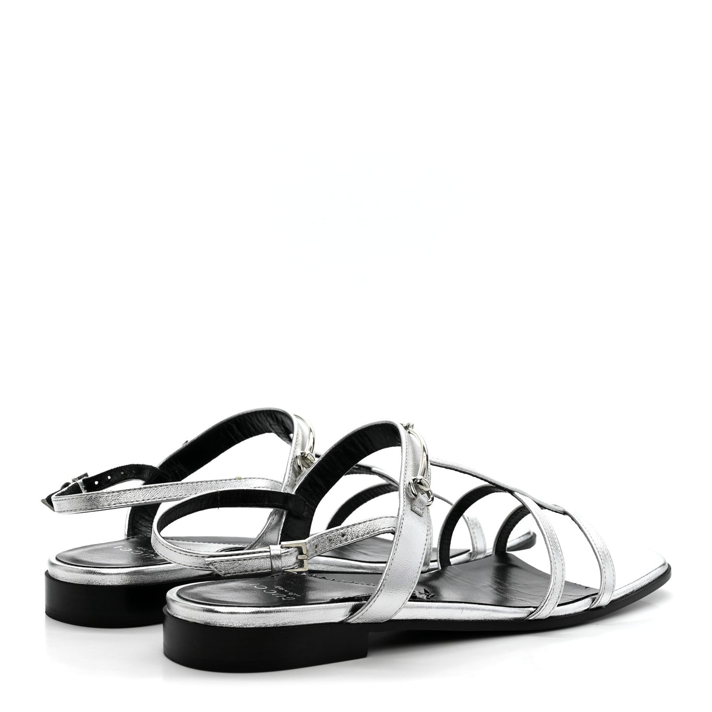 Metallic Calfskin Horsebit Divine Slingback Sandals 38 Silver