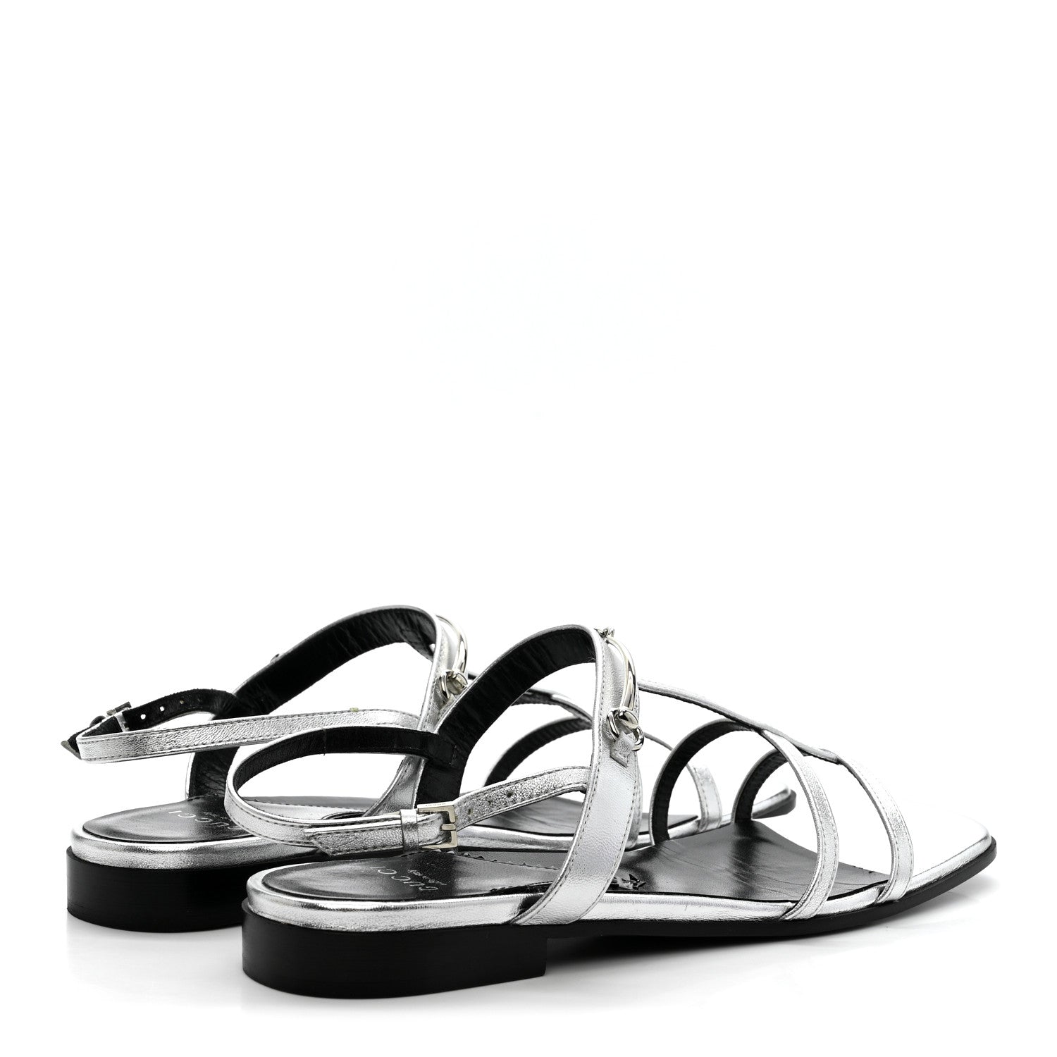 Gucci Metallic Calfskin Horsebit Divine Slingback Sandals 38 Silver 5 of 13