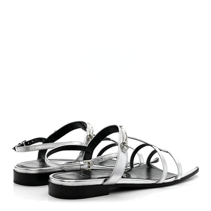 Gucci Metallic Calfskin Horsebit Divine Slingback Sandals 38 Silver 5 of 13