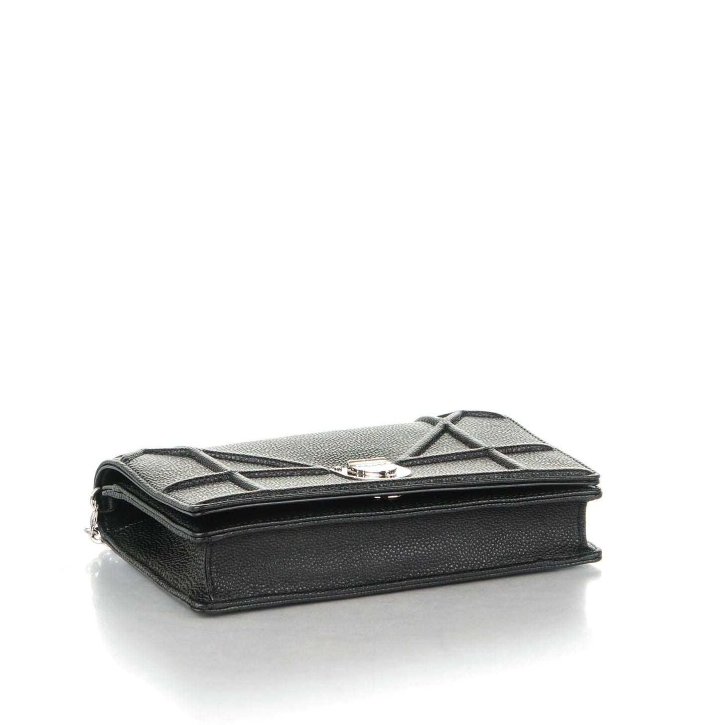 Grained Calfskin Diorama Wallet on Chain Pouch Black